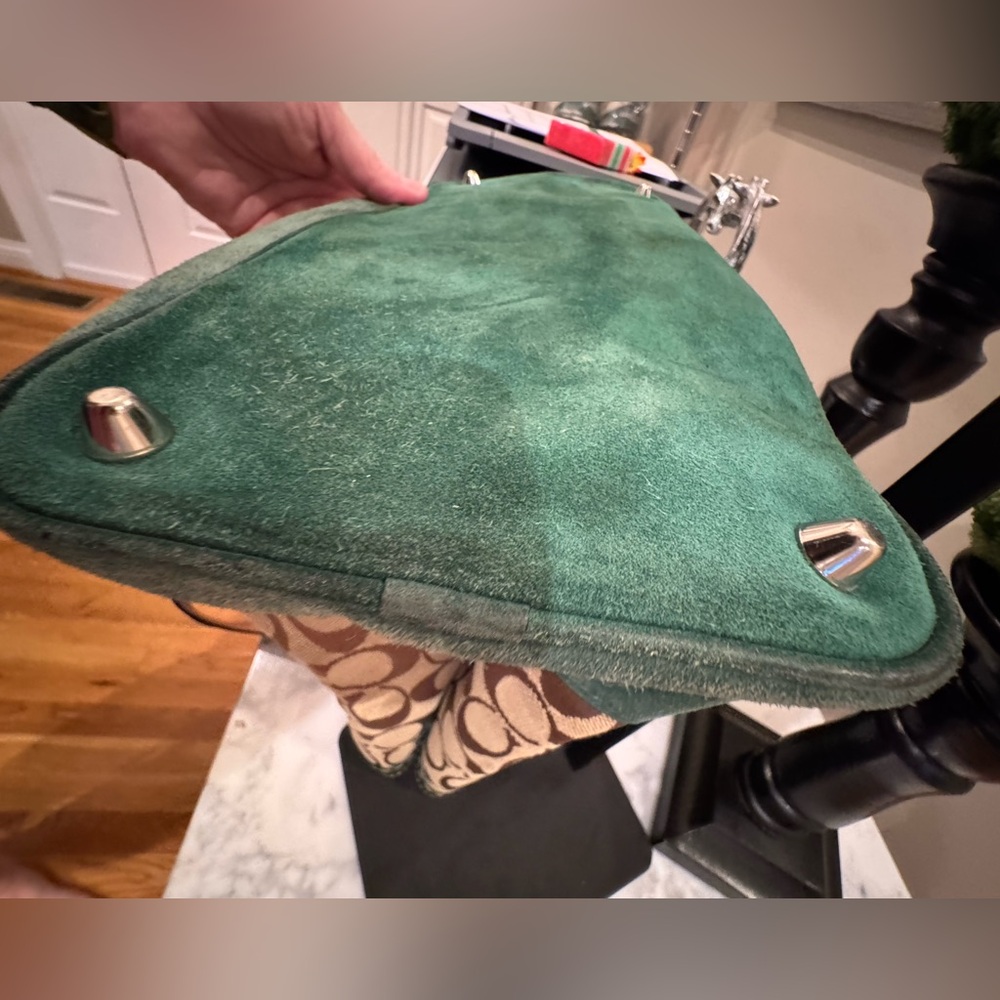 Coach - Hamptons Signature Stripe Satchel Green/Blue Suede - Nice Condition 2004 - Picture 11 of 11